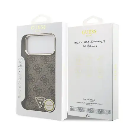 Guess PU Leather 4G Strass Triangle Logo Gold Frame MagSafe kryt iPhone 18 Pro hnědý