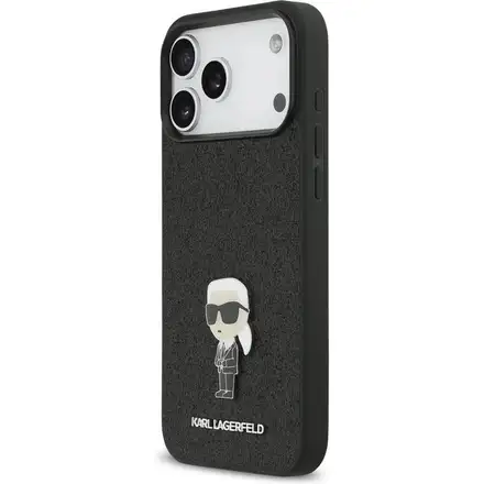 Karl Lagerfeld Fixed Glitter Metal Ikonik kryt iPhone 17 Pro černý