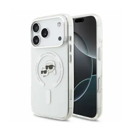 Karl Lagerfeld IML K&CH Heads Metal Frame MagSafe kryt iPhone 18 Pro bílý
