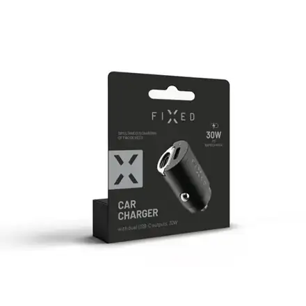 FIXED Autonabíječka s 2x USB-C výstupem, PD30W - černá