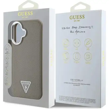 Guess PU Grained Triangle Logo MagSafe kryt iPhone 16 hnědý