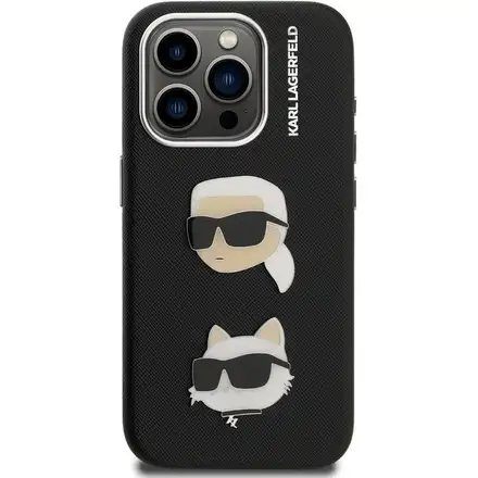 Karl Lagerfeld Grained PU K&CH Heads kryt iPhone 15 Pro Max černý