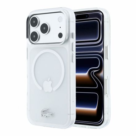 Lacoste IML Frosted Petit Pique Metal Logo MagSafe kryt iPhone 18 Pro Max průhledný