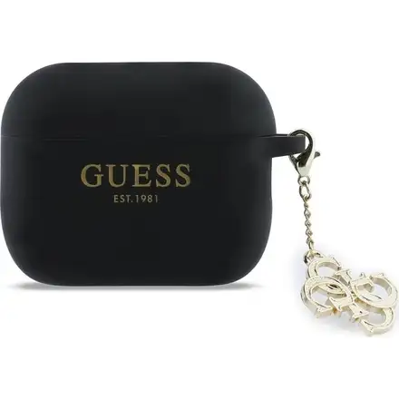 Guess 4G Charm Silikonové Pouzdro pro AirPods 3 Pro černé
