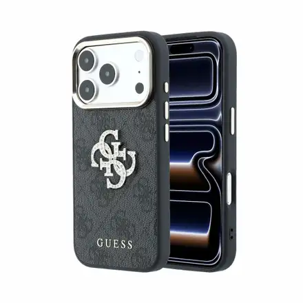Guess PU 4G Strass Metal Logo kryt iPhone 18 Pro černý