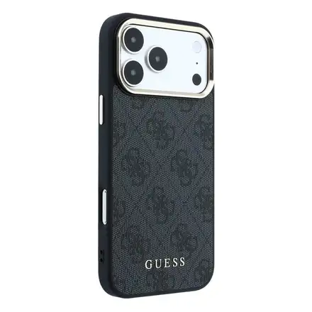 Guess PU Leather 4G Gold Frame MagSafe kryt iPhone 18 Pro černý