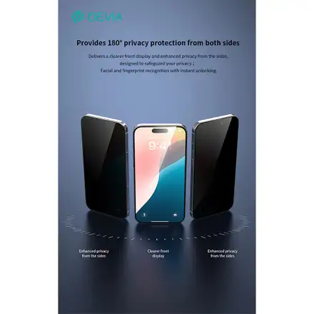 Devia ochranné sklo Van Series Privacy pro iPhone 16/15 - Black Frame