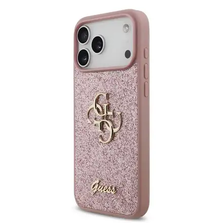 Guess PU Fixed Glitter 4G Metal Logo kryt iPhone 18 Pro růžový
