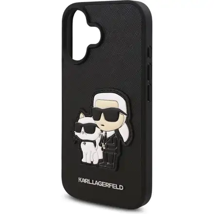 Karl Lagerfeld PU Saffiano Karl and Choupette kryt iPhone 16 černý