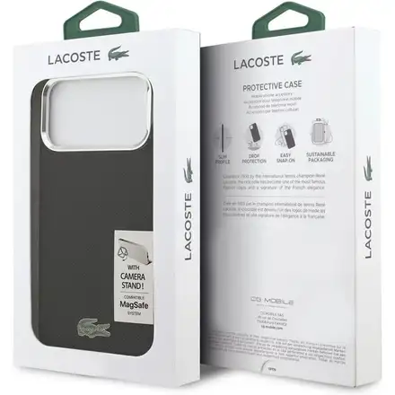 Lacoste Iconic Petit Pique Camera Stand MagSafe kryt iPhone 17 Pro Max černý