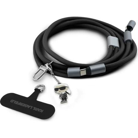 Karl Lagerfeld Ikonik Charm Popruh s Integrovaným Nabíjecím Kabelem USB-C/USB-C Black černý
