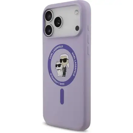 Karl Lagerfeld Liquid Silicone Karl a Choupette MagSafe kryt iPhone 17 Pro Max fialový