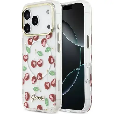 Guess IML Glitter Cherry MagSafe kryt iPhone 17 Pro bílý