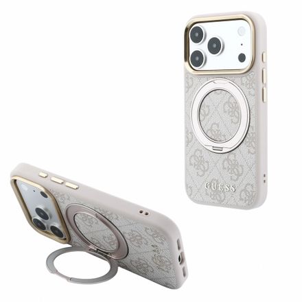 Guess PU 4G Ring Stand MagSafe kryt iPhone 18 Pro růžový