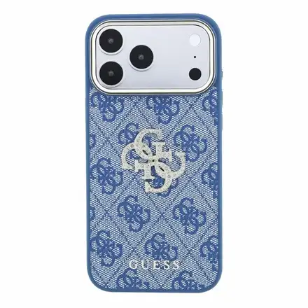 Guess PU 4G Strass Metal Logo kryt iPhone 18 Pro modrý