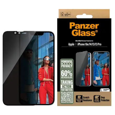 PanzerGlass ochranné sklo UWF Privacy pro iPhone 16e/14/13/13 Pro - Black Frame