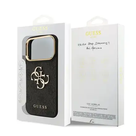 Guess PU Leather 4G Gold Frame MagSafe kryt iPhone 18 Pro černý