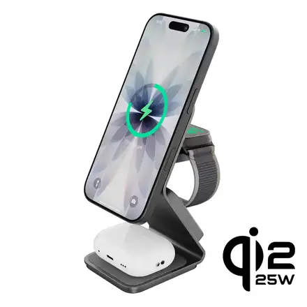 Cubenest Qi2.2 3v1 bezdrátová magnetická nabíječka SQ314 - šedá