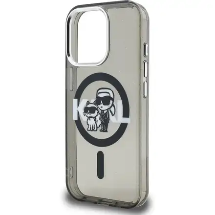 Karl Lagerfeld IML Glitter Karl and Choupette Sketch MagSafe kryt iPhone 15 Pro Max černý