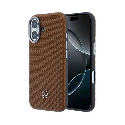 Mercedes PU Leather Wood Semi Wrap MagSafe Kryt pro iPhone 17 hnědá