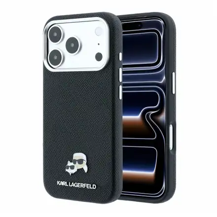 Karl Lagerfeld PU Grained Semi Wrap K&CH Heads Magsafe kryt iPhone 18 Pro Max černý