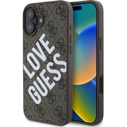 Guess PU Leather 4G Big Love Logo MagSafe kryt iPhone 16 hnědý