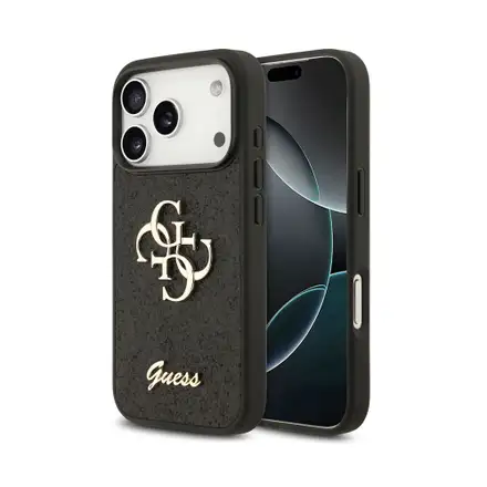 Guess PU Fixed Glitter 4G Metal Logo kryt iPhone 18 Pro černý