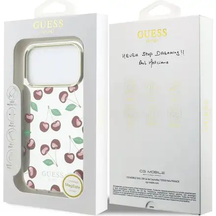 Guess PC/TPU Mirror Glitter Cherry MagSafe kryt iPhone 17 Pro Max bílý