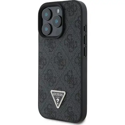 Guess PU 4G Strass Triangle Metal Logo kryt iPhone 16 Pro Max černý