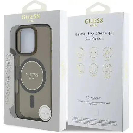 Guess IML Glitter Ring MagSafe kryt iPhone 16 Pro Max černý