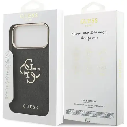 Guess PU Leather 4G Metal Logo Gold Frame kryt iPhone 17 Pro Max černý