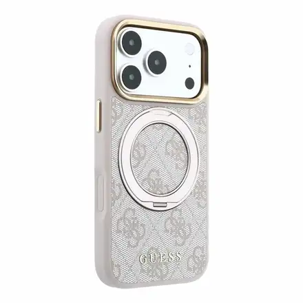 Guess PU 4G Ring Stand MagSafe kryt iPhone 18 Pro Max růžový