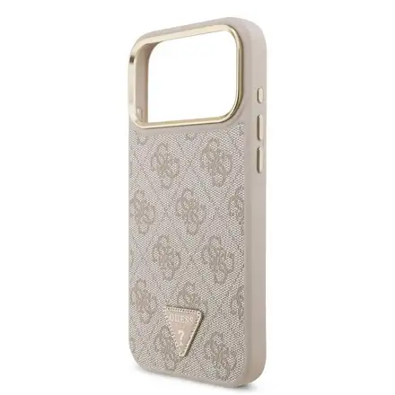 Guess PU Leather 4G Strass Triangle Logo Gold Frame MagSafe kryt iPhone 18 Pro růžový
