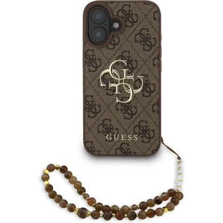 Guess PU 4G Metal Logo Strap kryt iPhone 16 hnědý