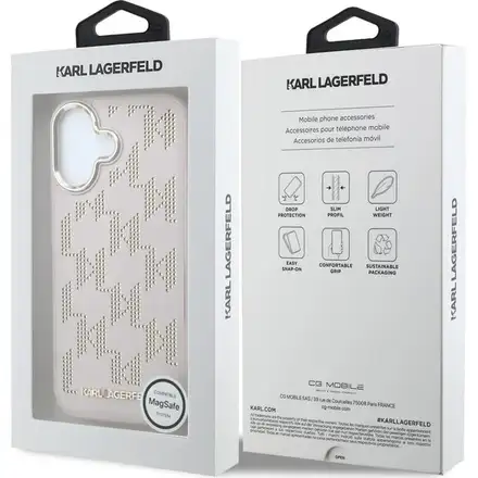 Karl Lagerfeld PU Perforated Monogram MagSafe MagSafe kryt iPhone 17 růžový