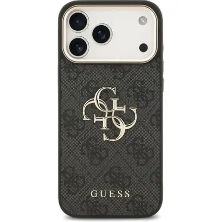 Guess PU Leather 4G Metal Logo Gold Frame kryt iPhone 17 Pro Max černý