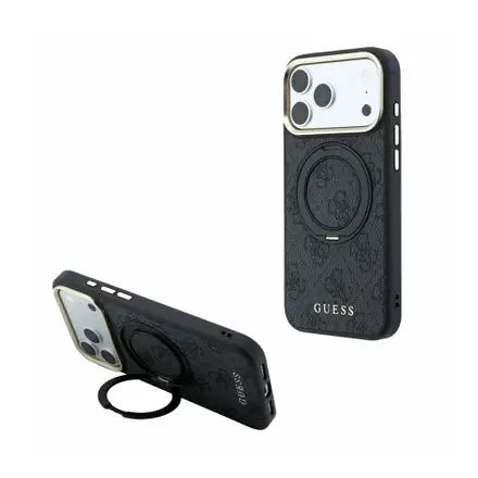 Guess PU 4G Ring Stand MagSafe kryt iPhone 18 Pro černý