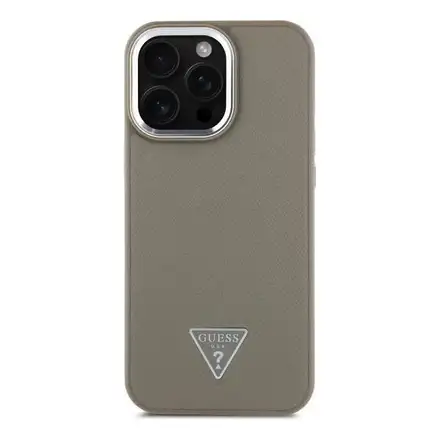 Guess PU Grained Triangle Logo MagSafe kryt iPhone 16 Pro Max hnědý
