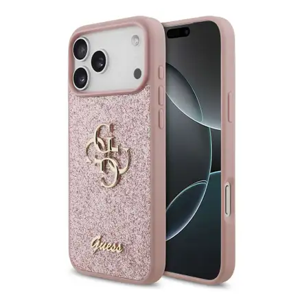 Guess PU Fixed Glitter 4G Metal Logo kryt iPhone 18 Pro Max růžový