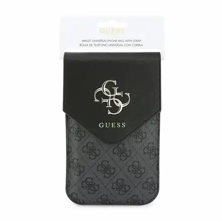 Guess PU Leather+Grained 4G Metal Logo Brašna na Telefon černá