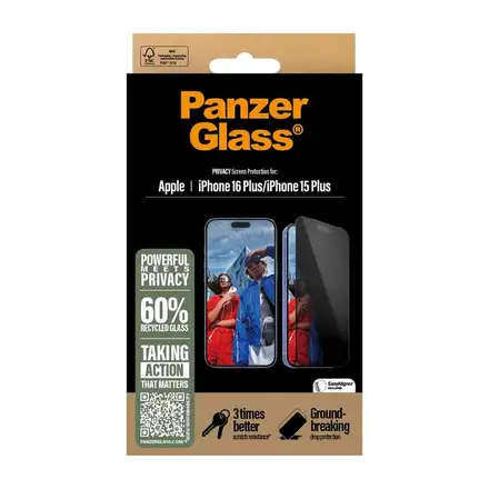PanzerGlass ochranné sklo UWF Privacy pro iPhone 16 Plus/15 Plus - Black Frame