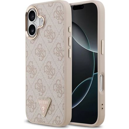 Guess PU Leather 4G Strass Triangle Logo Gold Frame MagSafe kryt iPhone 17 růžový