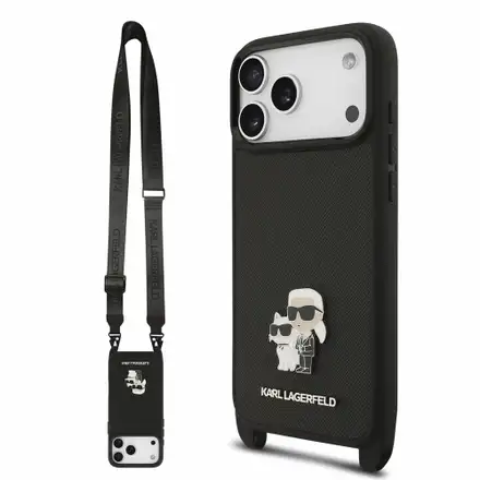 Karl Lagerfeld Saffiano Crossbody Popruh Karl and Choupette kryt iPhone 18 Pro Max černá