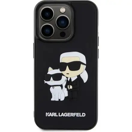 Karl Lagerfeld 3D Rubber Karl and Choupette kryt iPhone 15 Pro černý
