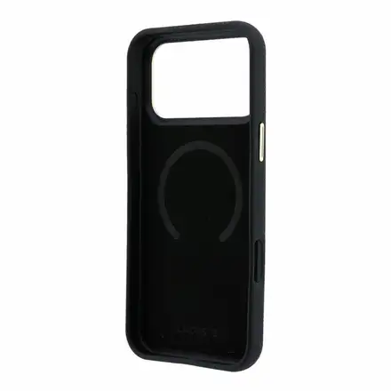 Lacoste PU Leather Champs Elysees Gold Logo MagSafe kryt iPhone 18 Pro černý