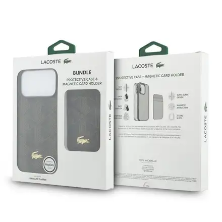 Lacoste Iconic Petit Pique MagSafe kryt + peněženka iPhone 17 Pro hnědý