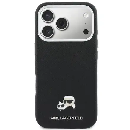 Karl Lagerfeld PU Karl and Choupette Heads Pins MagSafe kryt iPhone 17 Pro Max černý
