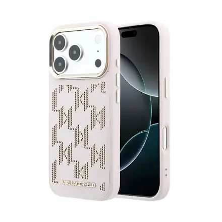 Karl Lagerfeld PU Perforated Monogram MagSafe MagSafe kryt iPhone 17 Pro růžový