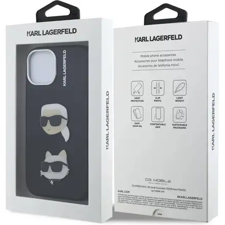 Karl Lagerfeld Grained PU K&CH Heads kryt iPhone 15 černý