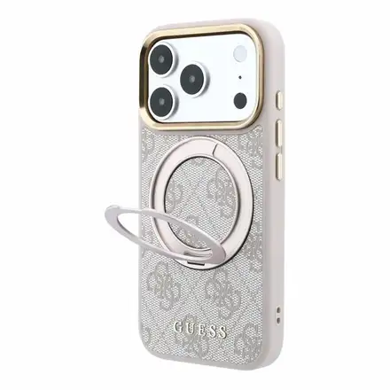 Guess PU 4G Ring Stand MagSafe kryt iPhone 18 Pro Max růžový